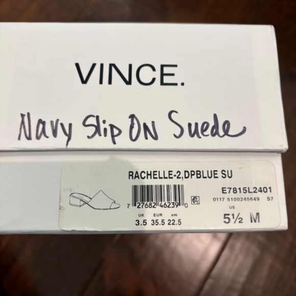 VINCE RACHELLE-2 Navy blue SUEDE mules sandals ITALY - Picture 3 of 7